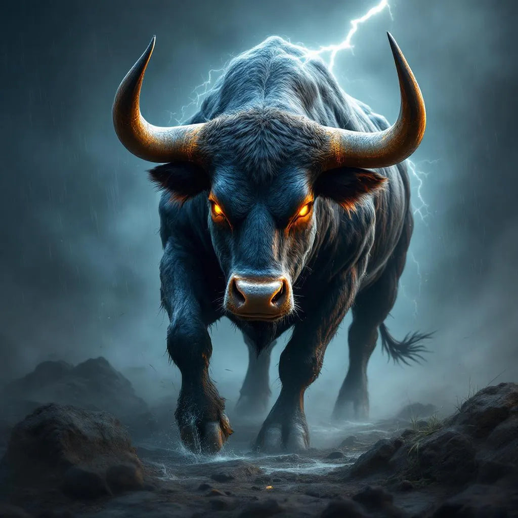 Test design for mockup verification - powerful bull in storm